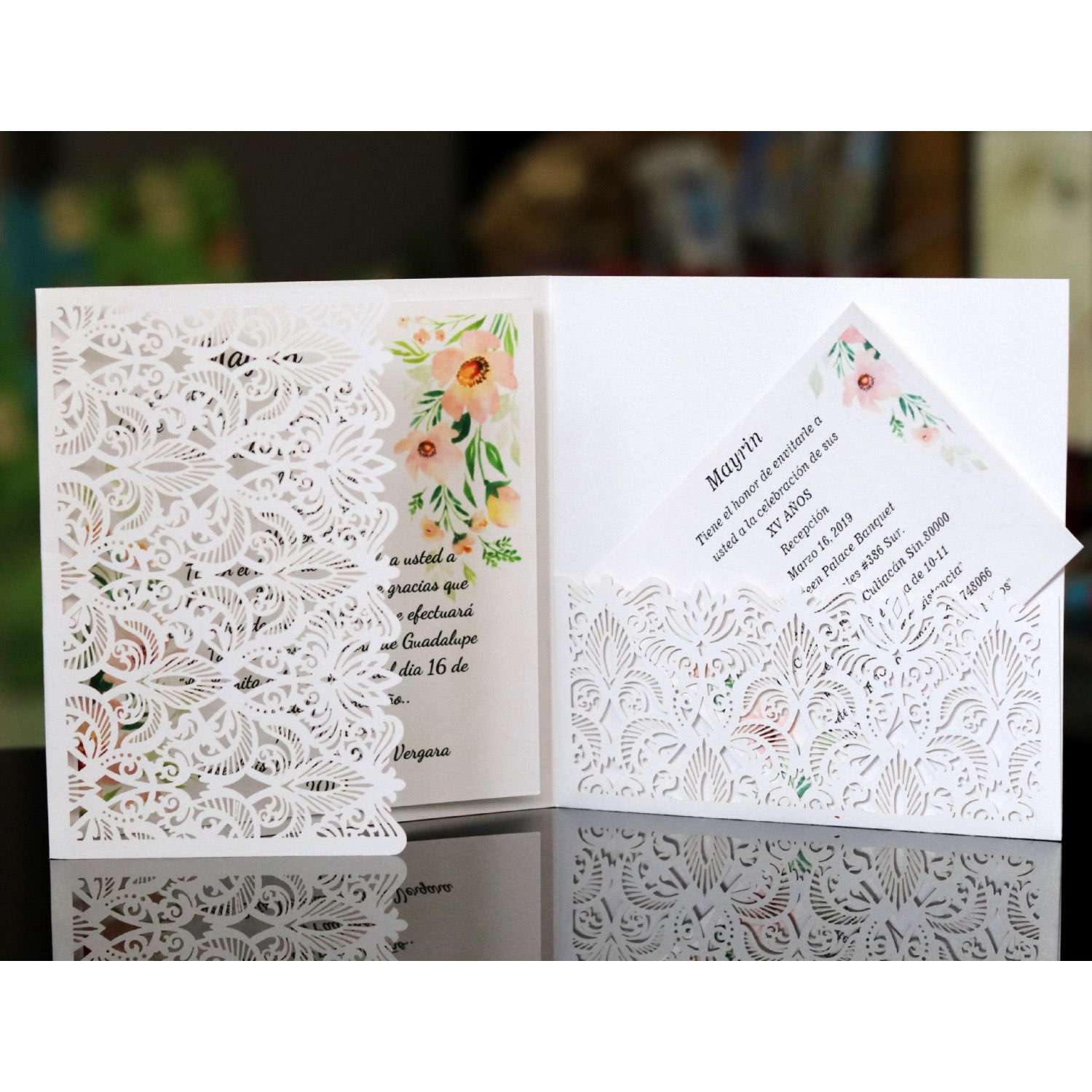 Dark Blue New Wedding Card Square Laser Cut Invitation Holiday Blessing Card